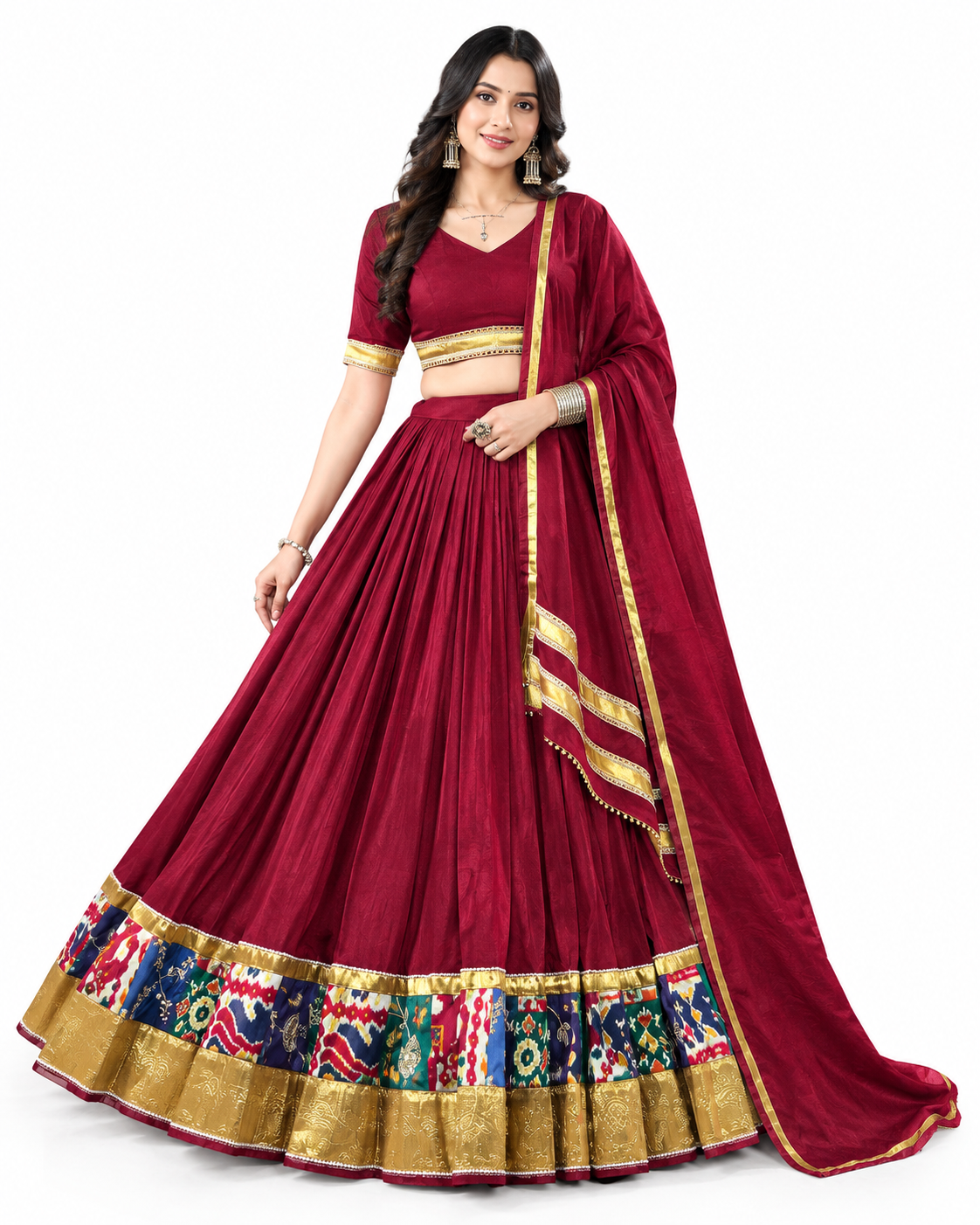 Maroon Patola Border Silk Lehenga Choli