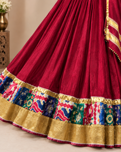 Maroon Patola Border Silk Lehenga Choli