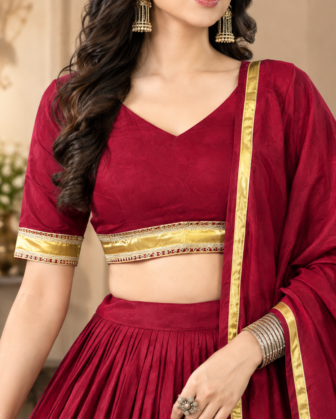 Maroon Patola Border Silk Lehenga Choli