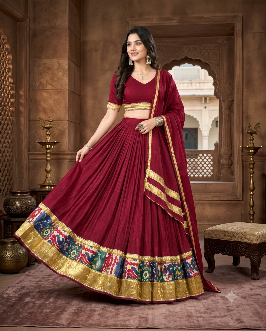 Maroon Patola Border Silk Lehenga Choli