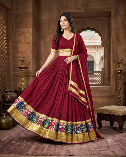 Maroon Patola Border Silk Lehenga Choli