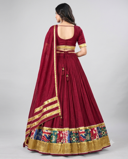 Maroon Patola Border Silk Lehenga Choli