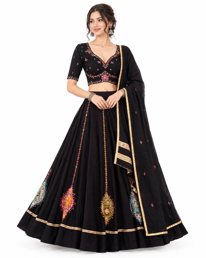 Luxury Black Embroidered Lehenga Choli with Dupatta | Designer Festive Couture