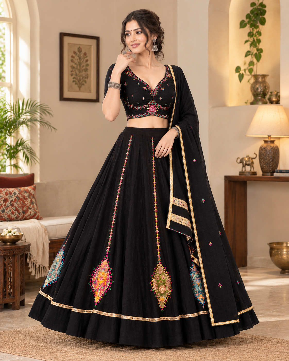 Luxury Black Embroidered Lehenga Choli with Dupatta | Designer Festive Couture