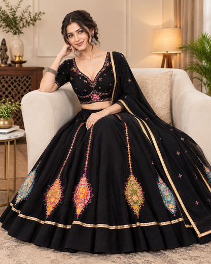 Luxury Black Embroidered Lehenga Choli with Dupatta | Designer Festive Couture